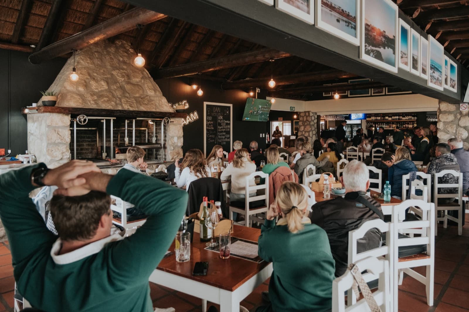 Match day crowd watching the Springboks at Daai Plekkie restaurant Jacobsbaai